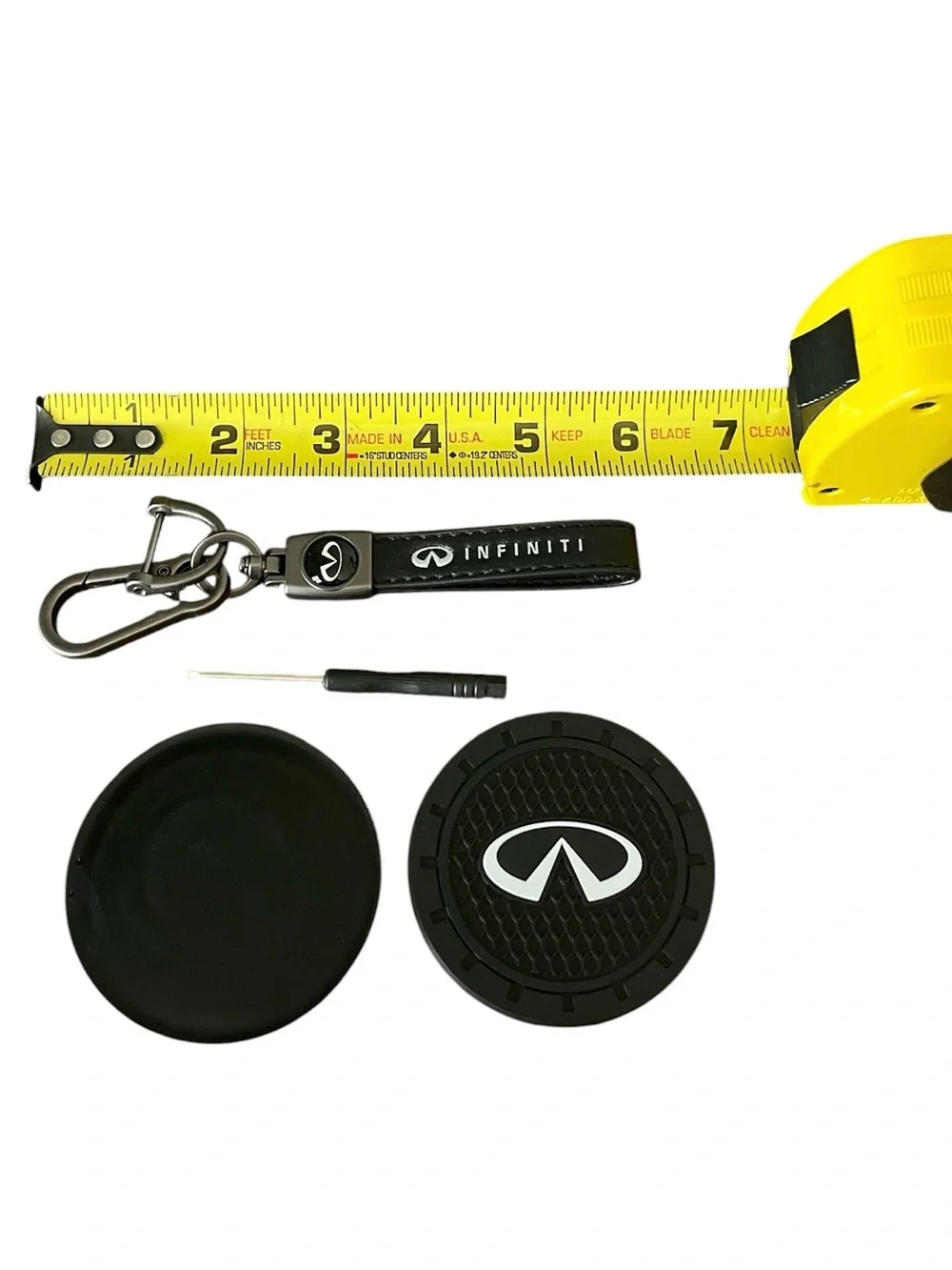 Infiniti Black Keychain & Car Coaster (2 pc) Accessories Set
